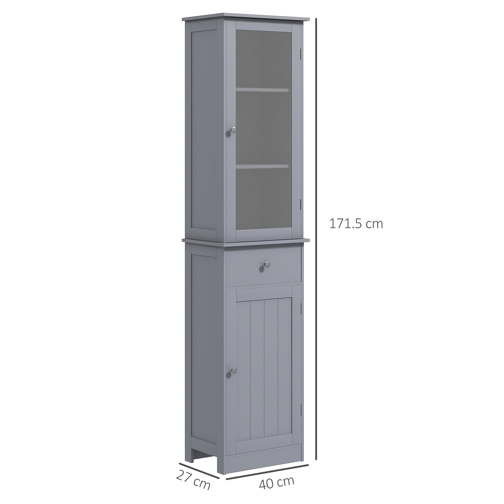 kleankin Bathroom Storage Cabinet with 3-tier Shelf Drawer Door, Floor Cabinet Free Standing Tall Slim Side Organizer Shelves, Grey